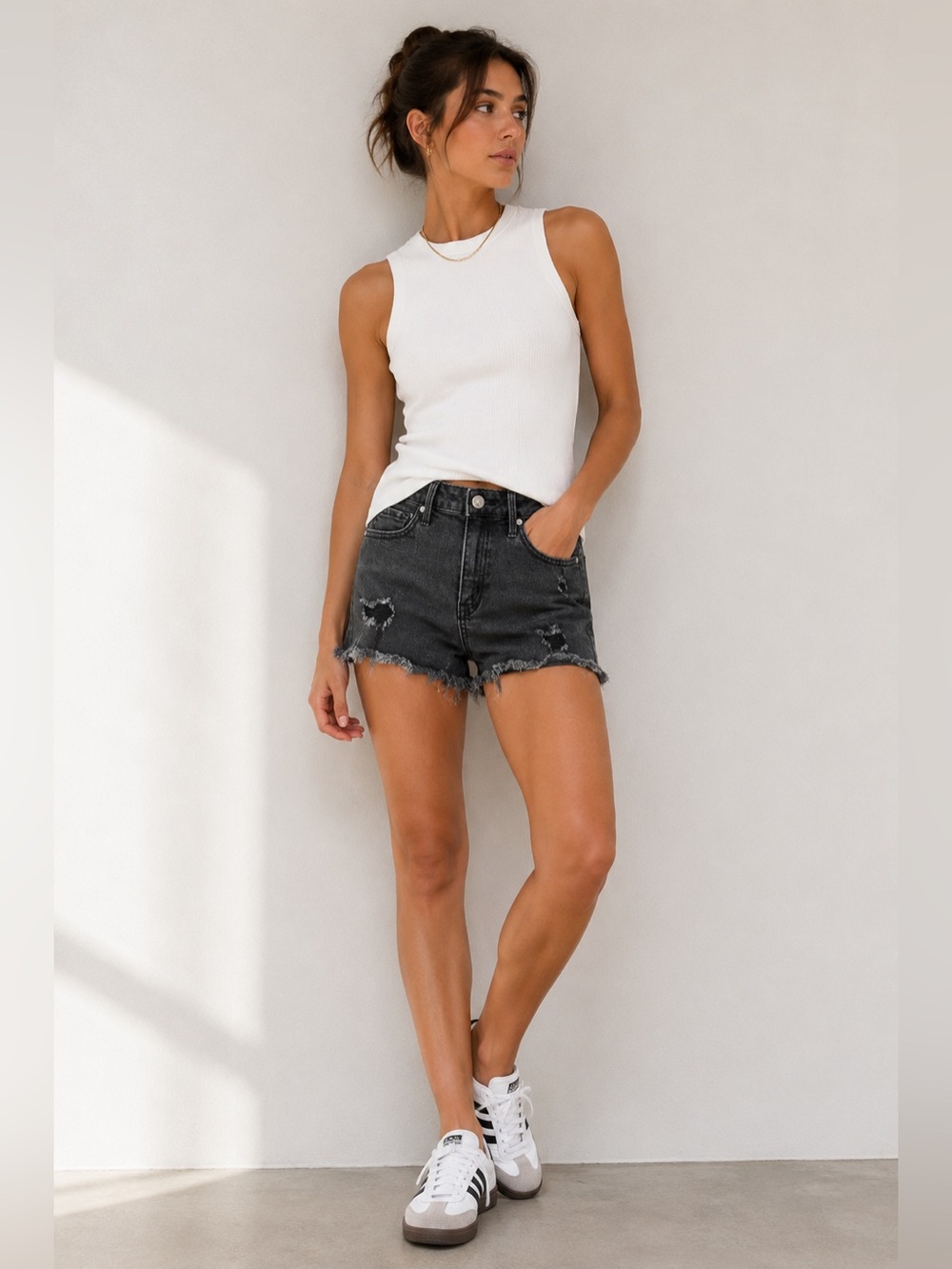 RSQ | Frayed Hem Distressed Black Demin Shorts NWOT